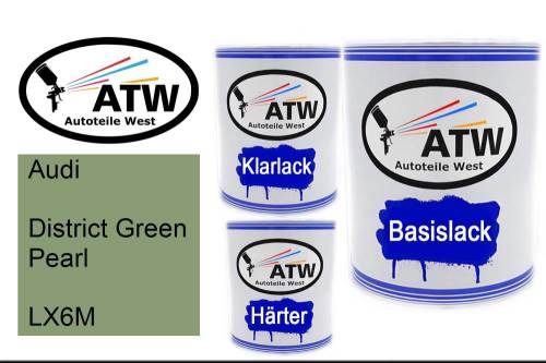 Audi, District Green Pearl, LX6M: 1L Lackdose + 1L Klarlack + 500ml Härter - Set, von ATW Autoteile West.